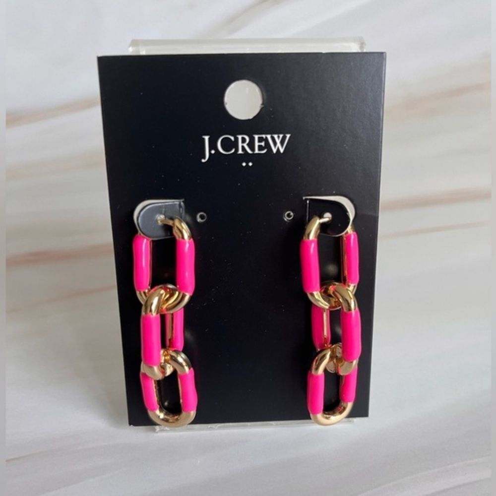 J.Crew Women's Enamel Link Statement Pink Earrings Evening Party Dangle $49